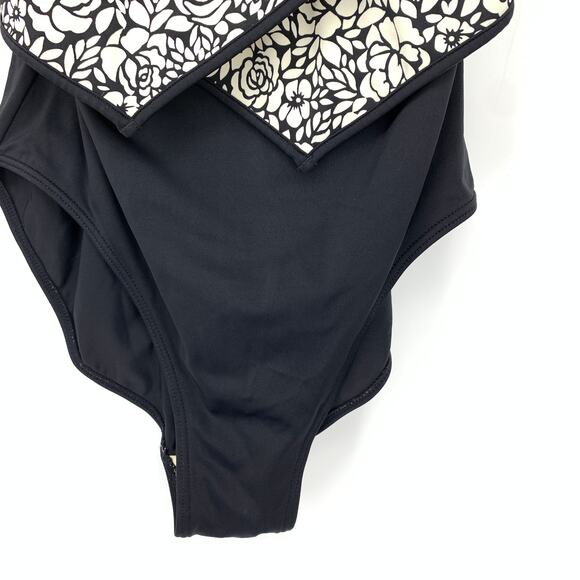 It Figures One Piece Swimsuit Womens Sz 14 Black White Floral Print Layered Look - Picture 4 of 6